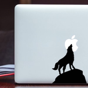 Wolf Howling at the moon Decal Ethnic Wolf Howling at glowing Apple MacBook Decal Wolf Spirit animal Laptop Decal / iPad Decal vinyl sticker