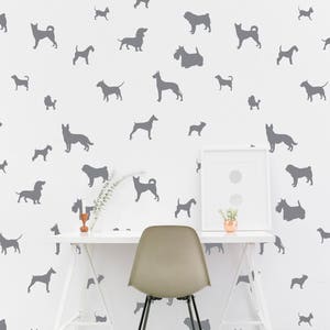 Dog wall Decal Pattern Dogs breeds Pug Bulldog Pit Poodle Wall Sticker Nursery Bedroom, Pattern Wallpaper Vinyl Decals Home Decor Stickers