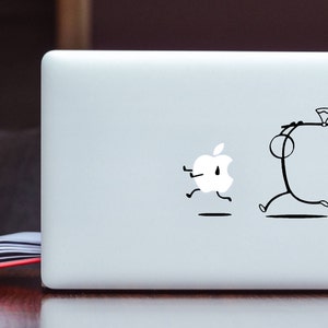 Adesivo in vinile con stickman che insegue l'Apple MacBook luminoso / Decalcomania per laptop con caccia a figure stilizzate / Decalcomania per iPad