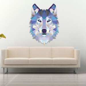 Wolf wall Decal Sticker Modern Geometric Low poly Wolf spirit animal - color High Quality Laminated Decal for Living Guest and Kids room