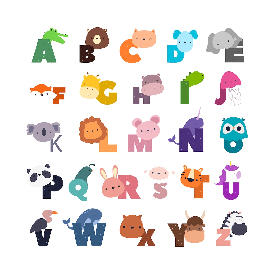 ABC Animal Alphabet Wall Sticker Educational Color Letter Wall Etsy