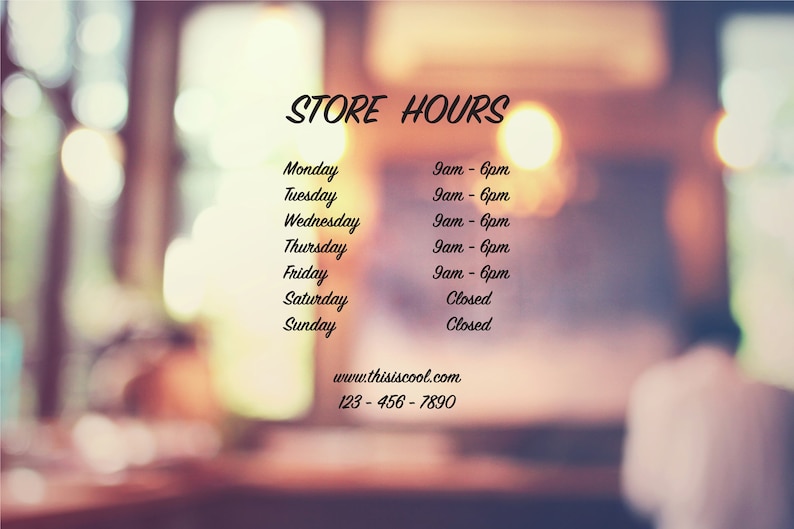 Custom Store Hours Decal Classic Business Hours Store Sign Decal Front Door Entryway or Wall Vinyl Sticker Great Gift Idea Decor
