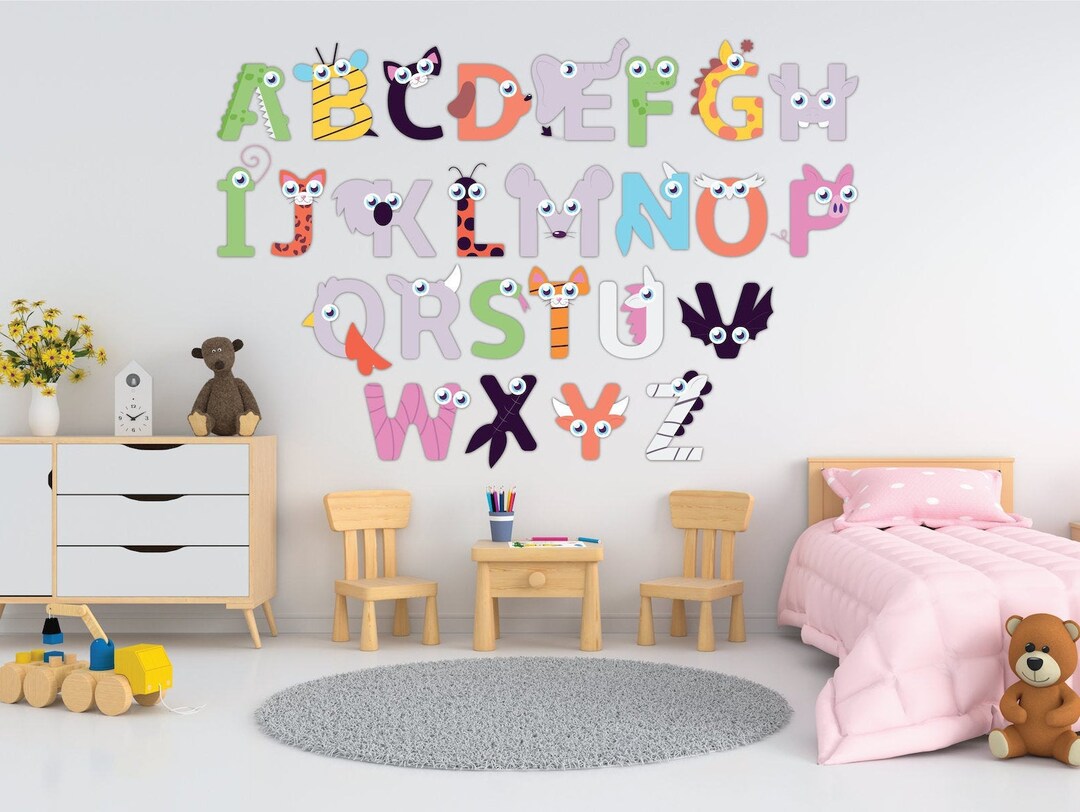 Alphabet ABC Wall Sticker Kid Educational Animals Decal Color Learning ...
