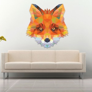 Fuchs Wand Aufkleber Aufkleber moderne geometrische Low Poly Fox Geist Tier - Farbe hohe Qualität laminiert Aufkleber für lebende Gäste und Kinderzimmer