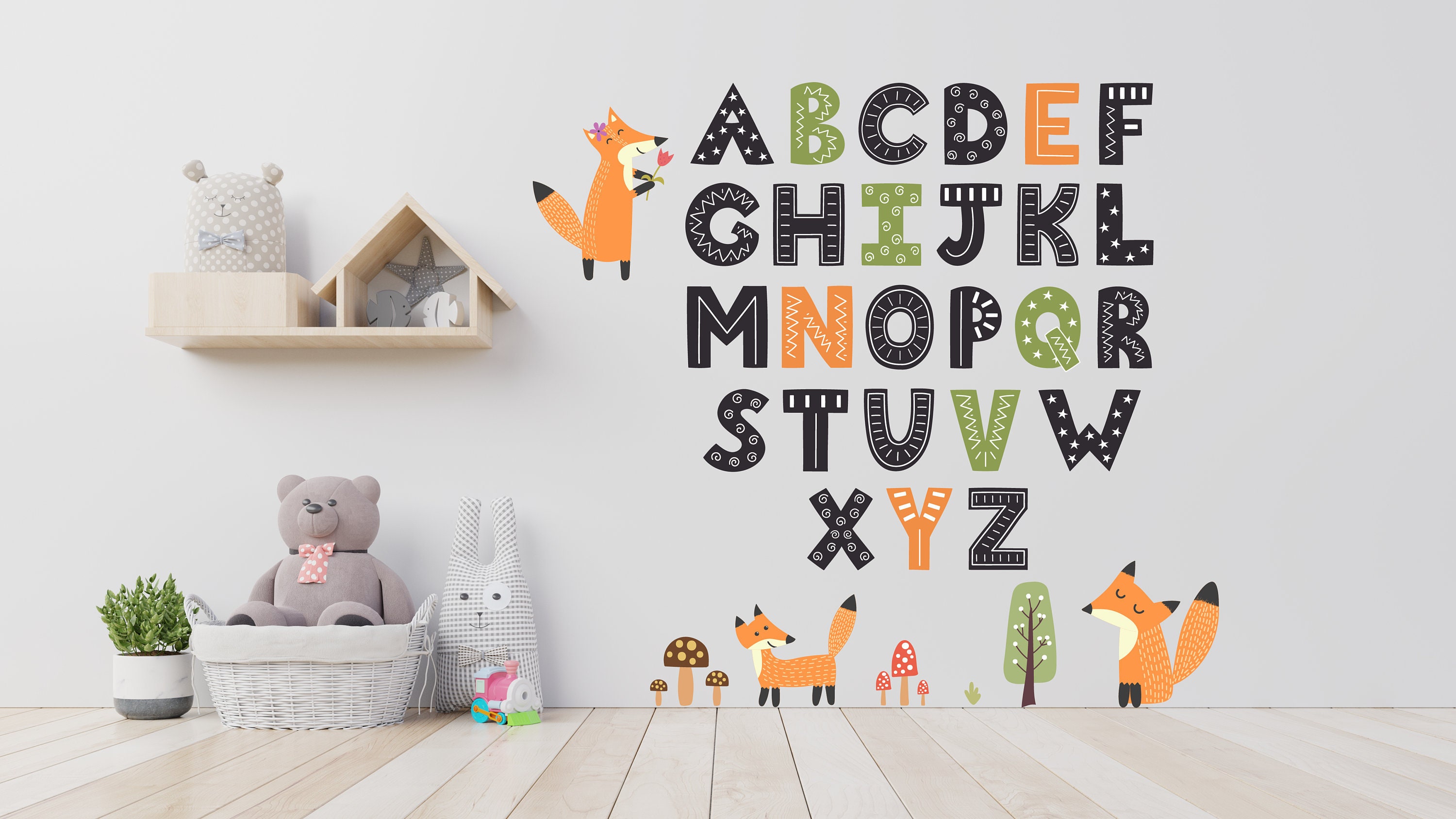 Alphabet ABC Wall Sticker Kid room Educational Colorful Animal Letter Decal Fun Characters Vinyl Cute Kids Play Forest Nursery Home Decor