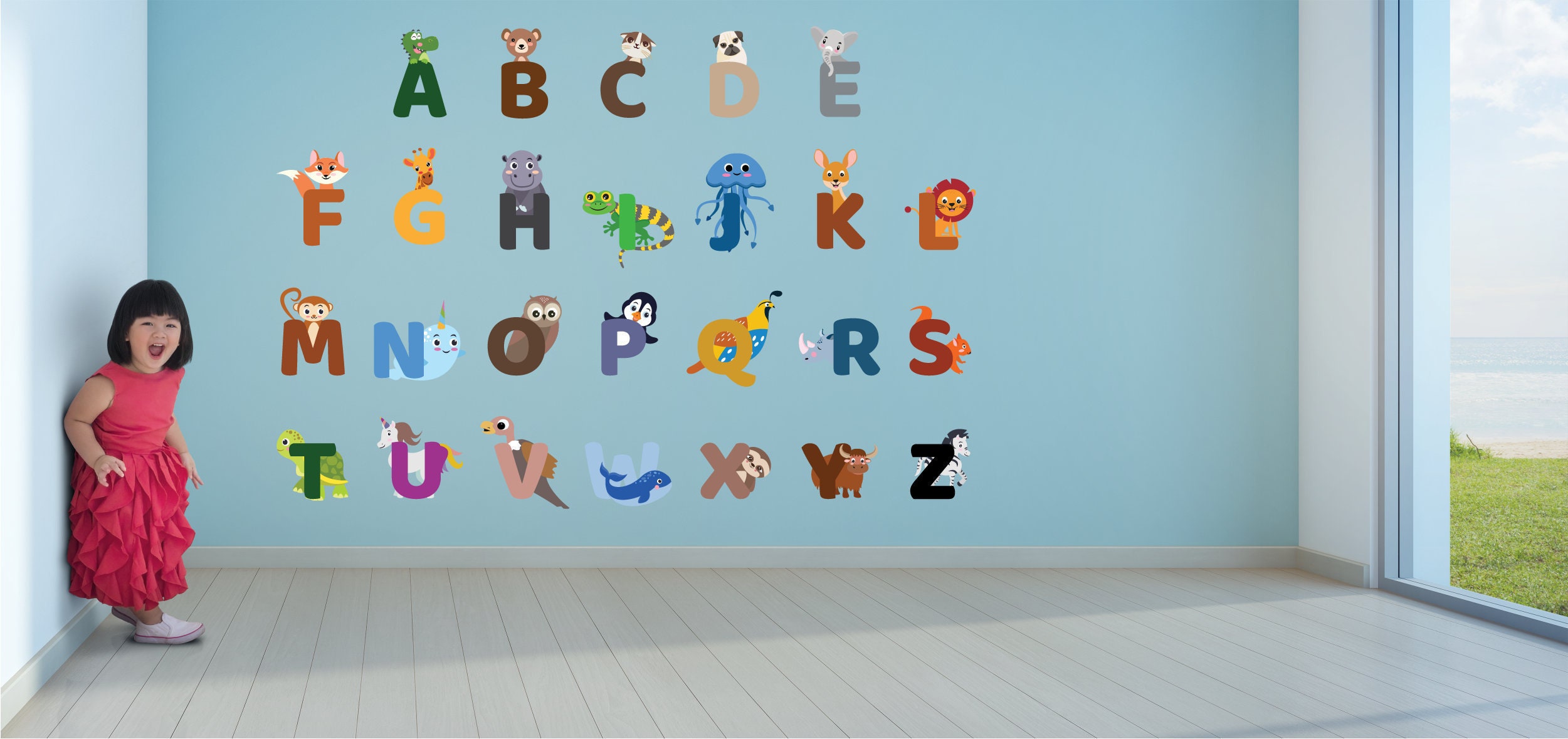 Wall Animal Alphabet Sticker Kids Educational Colorful Wall ABC Decal ...