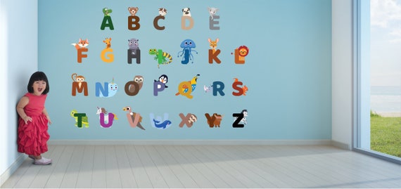 Alphabet Wall Stickers Kids Toddler Decors Animal ABC Stickers Removable  Letters Number Decals Girls Boys Nursery Bedroom Living Room
