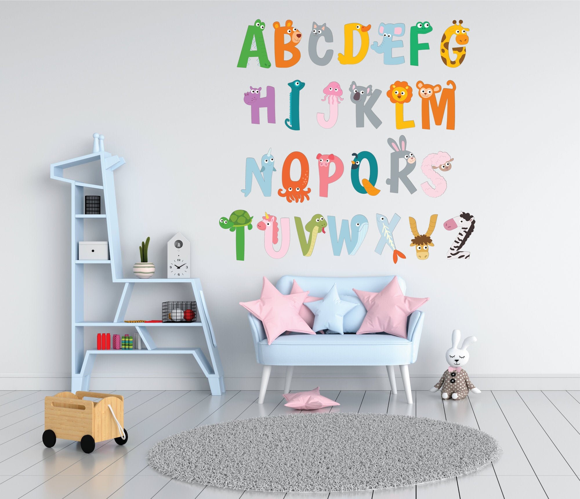 Alphabet ABC Animals Sticker Kid Educational Color Learning Wall Decal ...