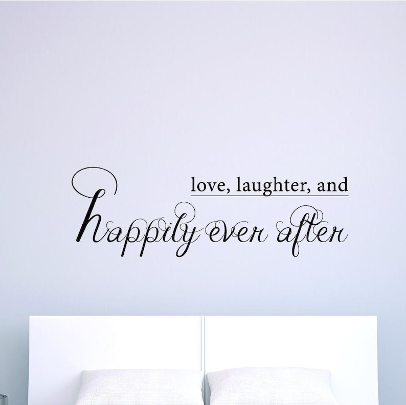 Love Laughter Happily Ever After Wall Decal Inspirational Quote Decor Wall Sticker Motivation Art Vinyl Decal Good Home Decoration Gift Idea