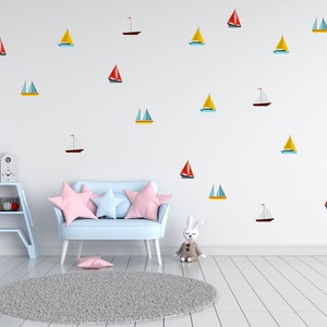 Zeilboot muurtattoo patroon kleur zeilboot schip sticker kinderkamer zee spel kinderkamer slaapkamer behang kleur vinyl stickers thuis stickers: