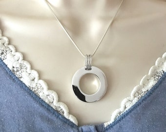 Large silver hoop pendant