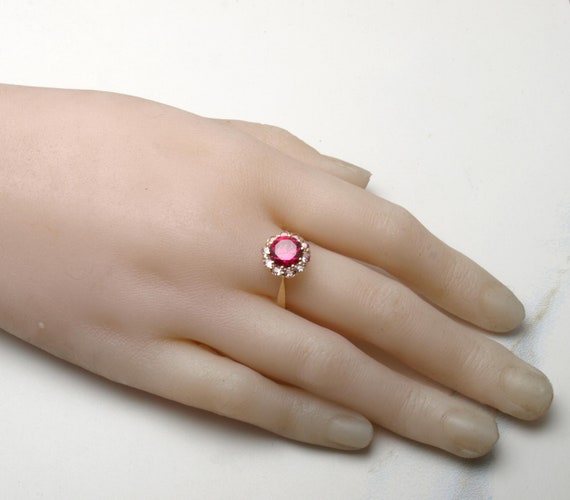 Lab grown ruby cluster ring in 14ct gold - image 3