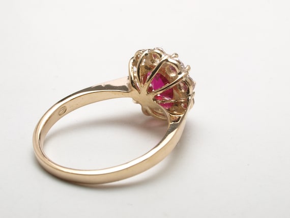 Lab grown ruby cluster ring in 14ct gold - image 2