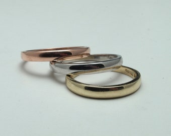 Yellow, rose and white gold stacking rings