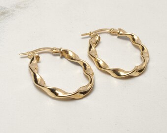 Boucles D'oreilles Créoles Ovales En Or Jaune 9 Carats - Neuf Sans Emballage, Fabrication Italie