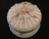 CF Monroe Wave Crest ( Signed) Victorian Baby Blue Scalloped Ladies Trinket Powder Box -Circa 1898