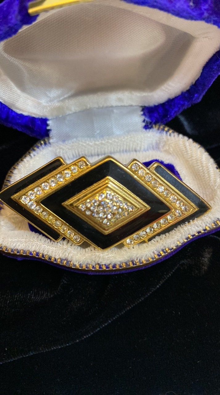 【コーデのアクセントに♡】Dior★CD30 ブローチ 1980s Christian DIOR BLACK ENAMEL Rhinestone Brooch