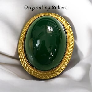 ロバート・カバション作オリジナルガラスブローチ/ペンダント、MCM、1960年代、フェイクグリーンオニキス
