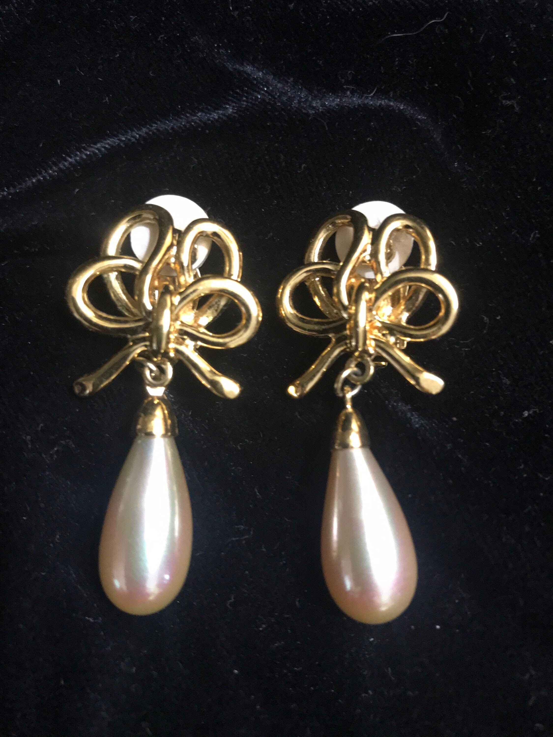 ★VINTAGE HOLLYWOOD★ Petit Twinkle Ribbon Pearl Earrings_VH Classic Tahitian Pearl Dangle Earrings | AAA | 14 Karat