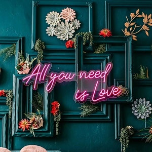 All you need is love, Custom Pink Neon for Home Decor above Sofa, Hot Pink Bedroom Decor Neon Sign Personalized, Above Sofa Wall Decor Sign