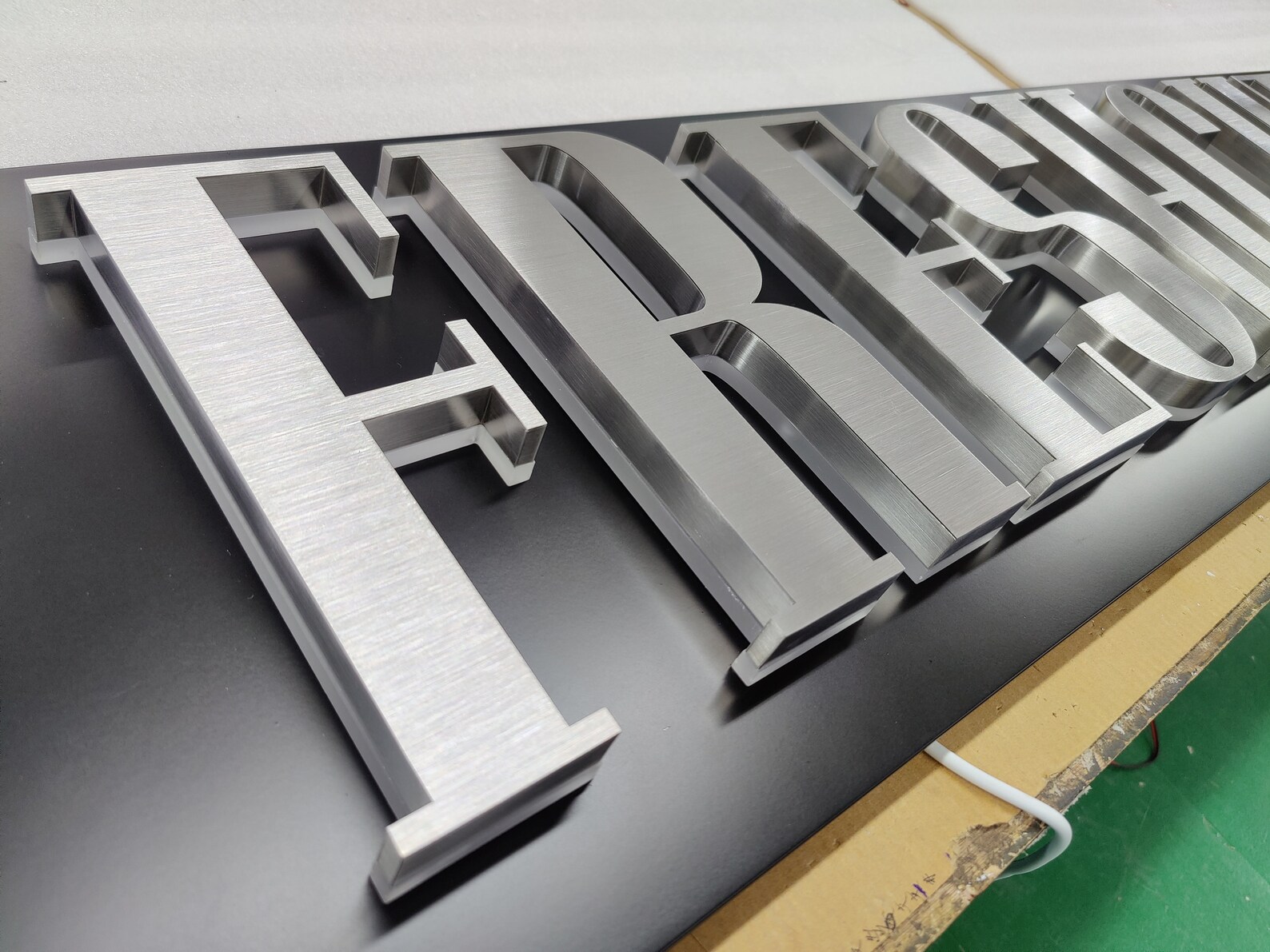 Brushed Silver Metal Backlit Letter With Backing Panel, Backlit Lobby ...