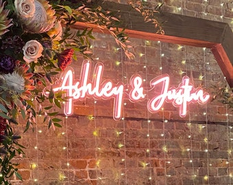 Custom Neon Wedding Sign: Personalized Name Backdrop Decor