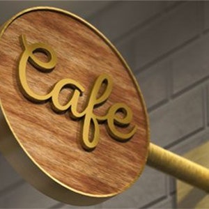 wood color outdoor Round Exterior Circle Sign, Double sided sign, Blade signage, embossing Logo Business Logo Sign for store