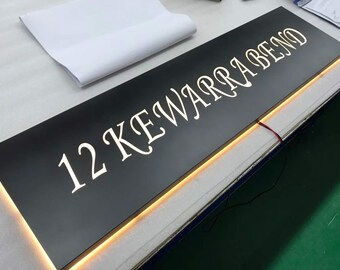 Letrero luminoso, Nombre de casa LED en acero inoxidable, Letreros de casa personalizados, Letreros de casa personalizados, letras, letrero iluminado con bandeja