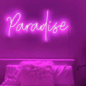 Hot Pink Paradise Neon Sign for Bedroom Decors Above Bed, Custom Neon Sign, Neon Wedding Sign