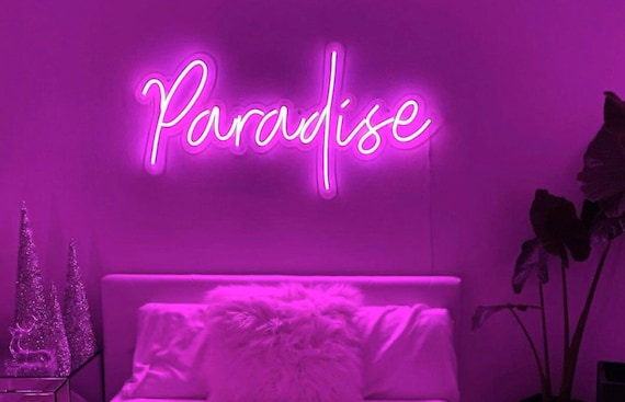 Hot Pink Paradise Neon Sign for Bedroom Decors Above Bed, Custom Neon Sign,  Neon Wedding Sign 