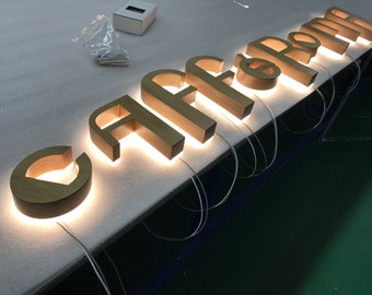 Custom wood Backlit Sign, Business Logo Letter Backlit Signage, Heat Transfer Wood Grain Metal Letter Lights