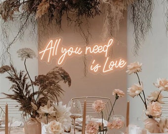 all you need is love sign Neon Backdrop Light, Neon for greenery backdrop, Neon light for floral backdrop, wedding party decor