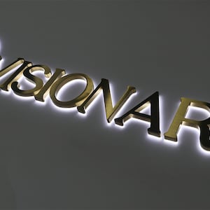 Insegna retroilluminata personalizzata, insegna per attività commerciali, scatola luminosa a LED, acciaio inossidabile spazzolato argento retroilluminato, design 3D in rilievo
