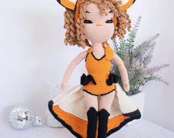 Muñeco de peluche de zorro, Muñeca de crochet para vender, Muñeca amigurumi terminada, Muñeca de colección de crochet, Regalo de Navidad para niña, Regalo para el primer cumpleaños de niña
