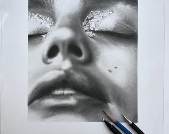 Original Graphite Portrait Drawing – Fine Art Emotional Piece – Contemporary Realism – One of a Kind Artwork