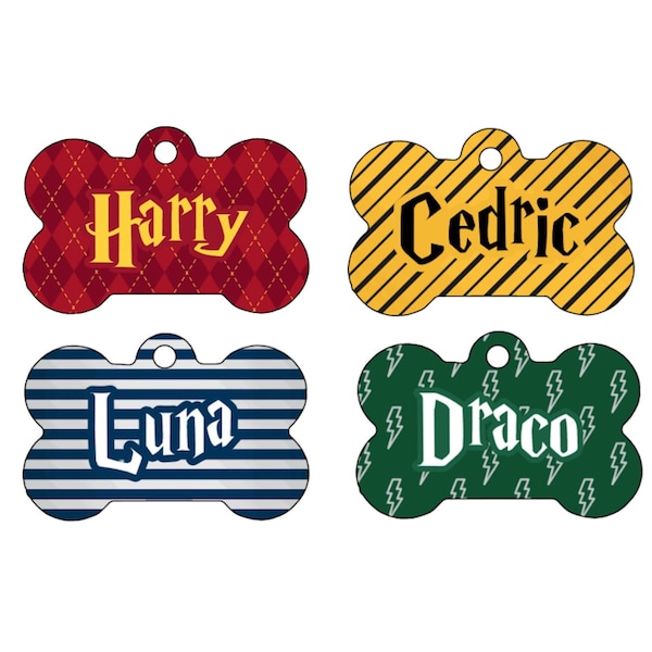 Wizard House Metal Dog Tag, Magical Pet Tags, Personalized Custom Pet ID, Dog Cat Name Tag