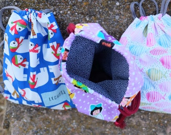 Kids drawstring backpack pattern: make a fully lined kids bag with our beginner friendly, instant pdf pattern !