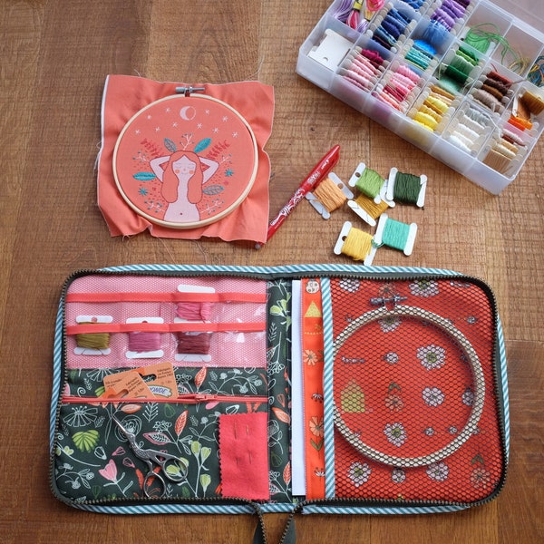 Embroidery pouch sewing pattern - Sew a case to hold all your embroidery tools and supplies - Embroidery on the go - Cross stitch organizer