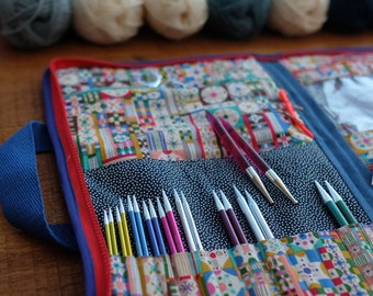 Knitting Buddy sewing pattern - A pouch to hold all your circular knitting needles tools and supplies - Knitting organizer