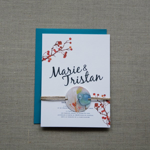 Faire-part Mariage Oiseau Nature Watercolor