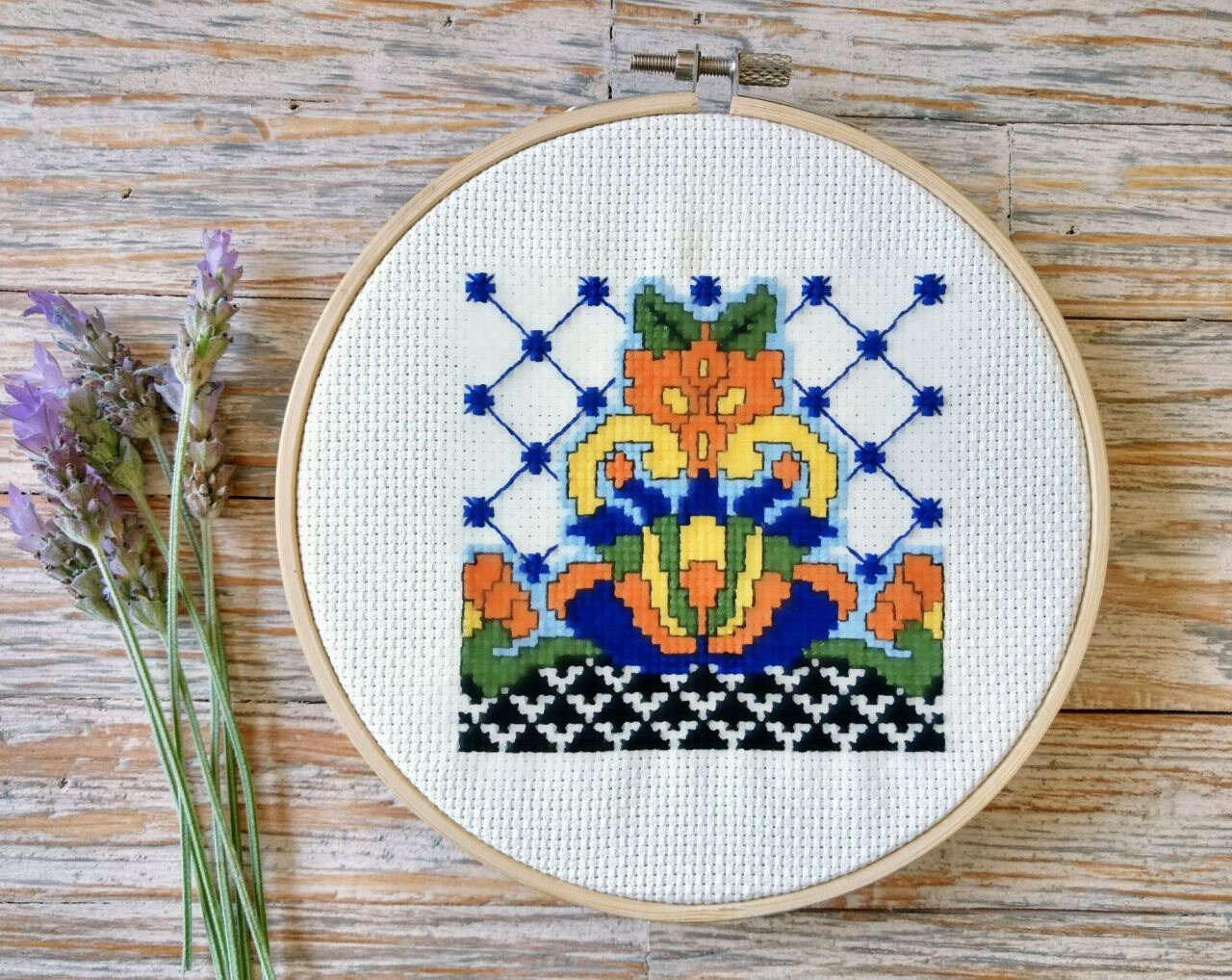 Mexican tiles cross stitch pattern mother&rsquo;s day Cross | Etsy