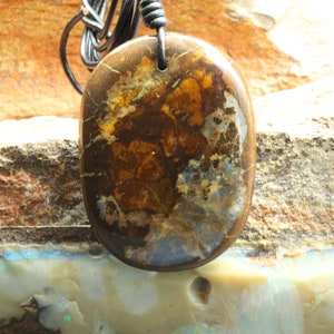Boulder Opal Necklace for Him or Her | Natural Australian Opal | Minimalist Setting | Greek Leather | One Only | Oval | Large | Original Art
