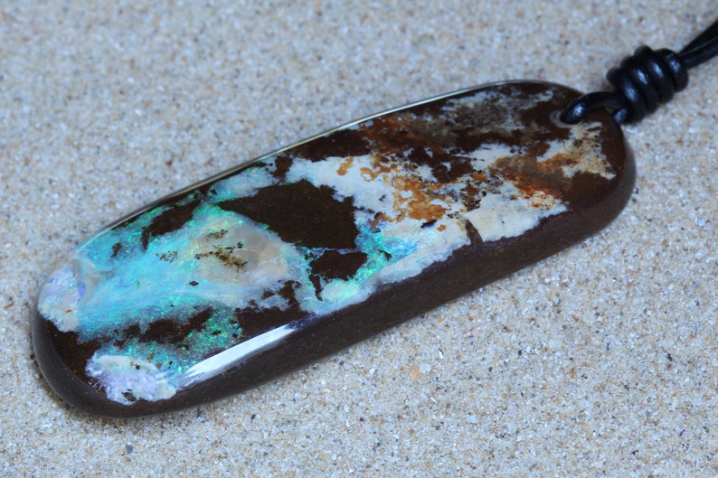 Extra Large Solid Boulder Opal Unisex Pendant with Strong Color and Presence of Piece Green Rare and Precious October Birthstone Jewellery