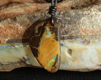 Gem Grade Green Boulder Opal Necklace, | Unique Piece | Natural Genuine Solid Australian Opal | Designer Gemstone Jewelry | Original | Solo