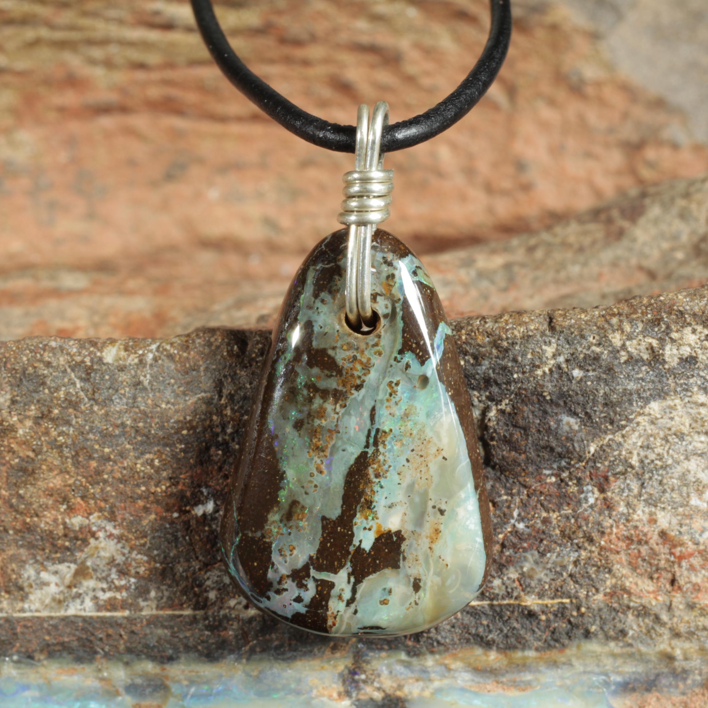 Collier Pendentif Argent 925 Avec Opale Boulder D'Australie - Neuf, Bimonia