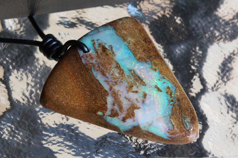 One Only Precious Natural Australian Opal Unisex Minimalist Jewelry Prestige Big Unique Free Shape Original Design Boulder Opal Necklace