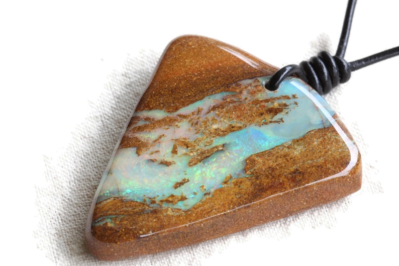 One Only Precious Natural Australian Opal Unisex Minimalist Jewelry Prestige Big Unique Free Shape Original Design Boulder Opal Necklace