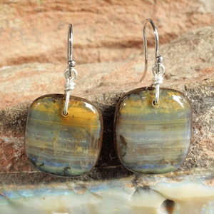 Solid Boulder Opal Earrings for Statement Jewelry Wearer | Free Shape | Natural Australian Opal | Sterling Silver | Minimalist Drop Setting