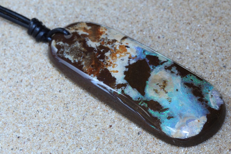 Extra Large Solid Boulder Opal Unisex Pendant with Strong Color and Presence of Piece Green Rare and Precious October Birthstone Jewellery