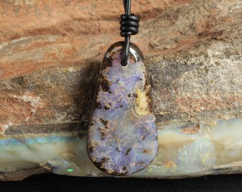 Large Teardrop Opal Pendant with Purple Color | Handmade by Us | Solid Boulder Opal | Natural Australian Opal | Impressive | Stylish |Unique